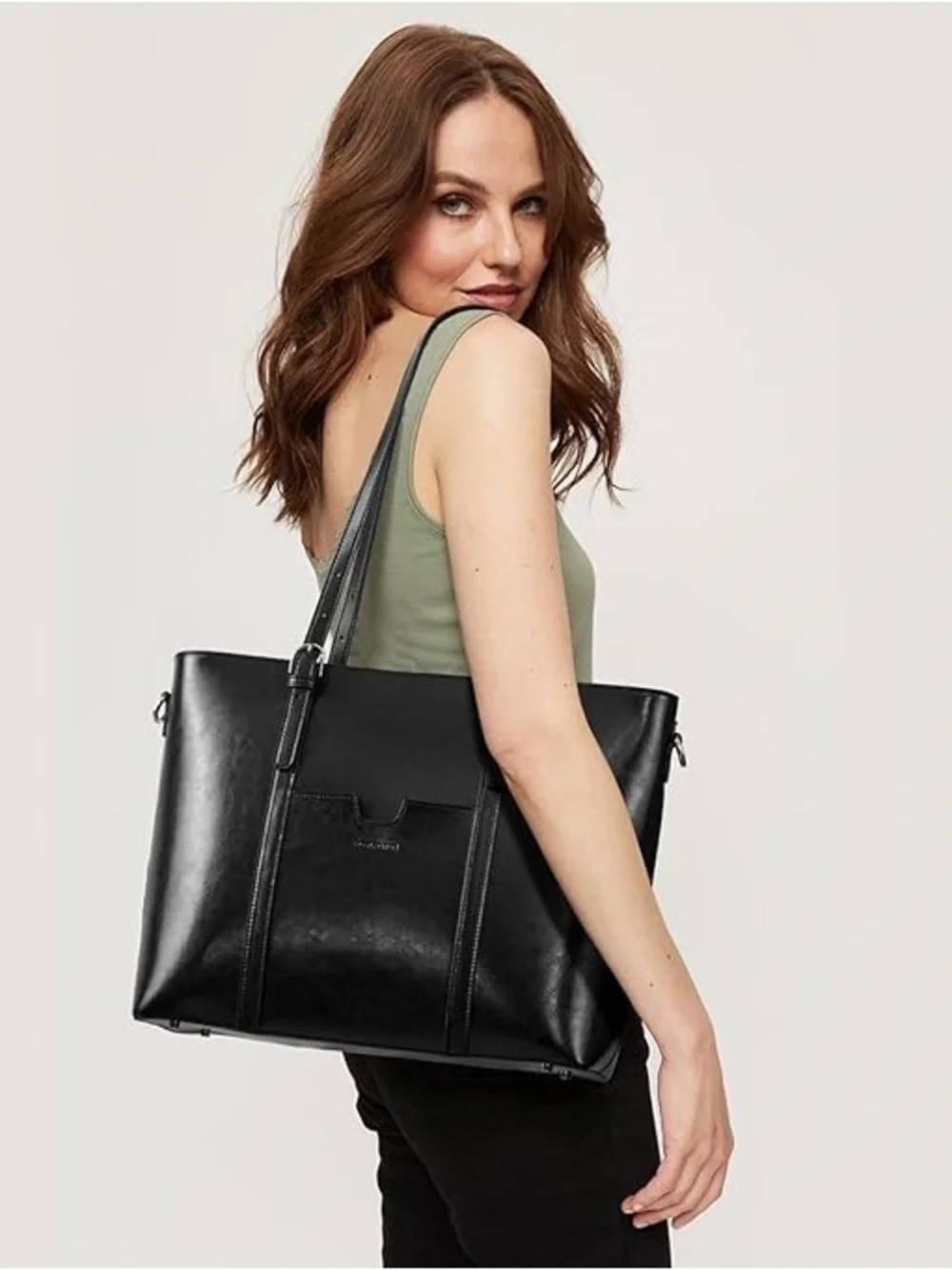 Bostanten Carol Women Work Tote Bag 15.6'' Laptop Black Leather